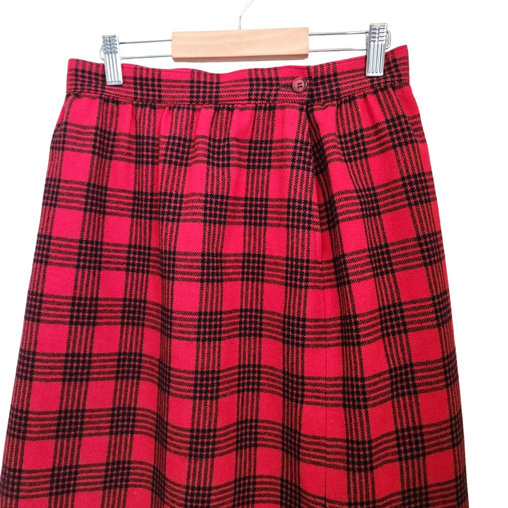 Vintage PENDLETON Skirt 100% Virgin Wool Plaid A Line 12 Made in USA Red - Picture 3 of 14